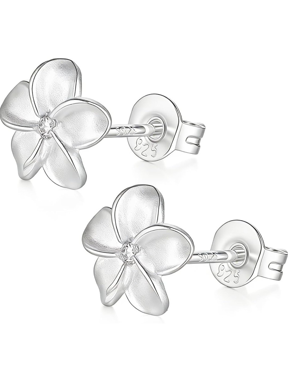 Sterling Silver Plumeria Flower Stud Earrings - White
